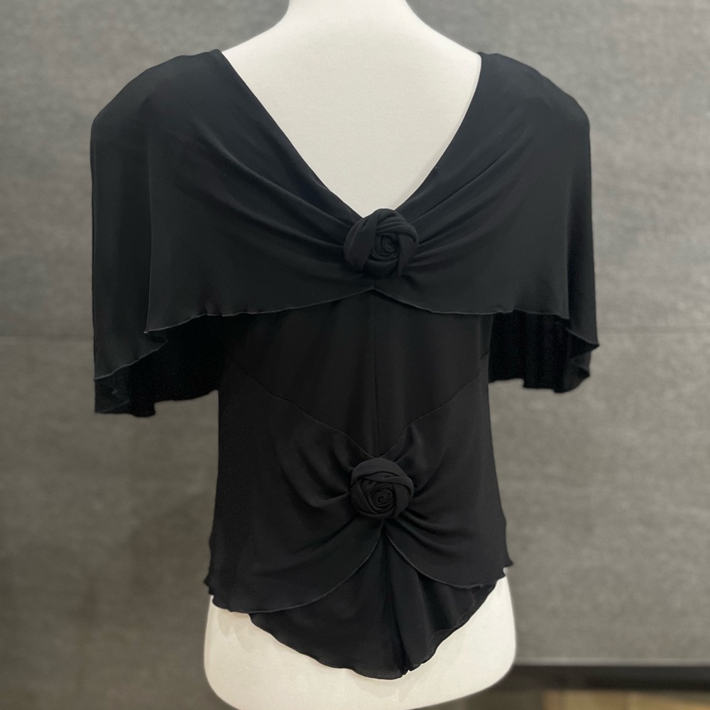 Saint Laurent Black Ruffled Rose Padded Shoulder Top - Picture 12 of 15